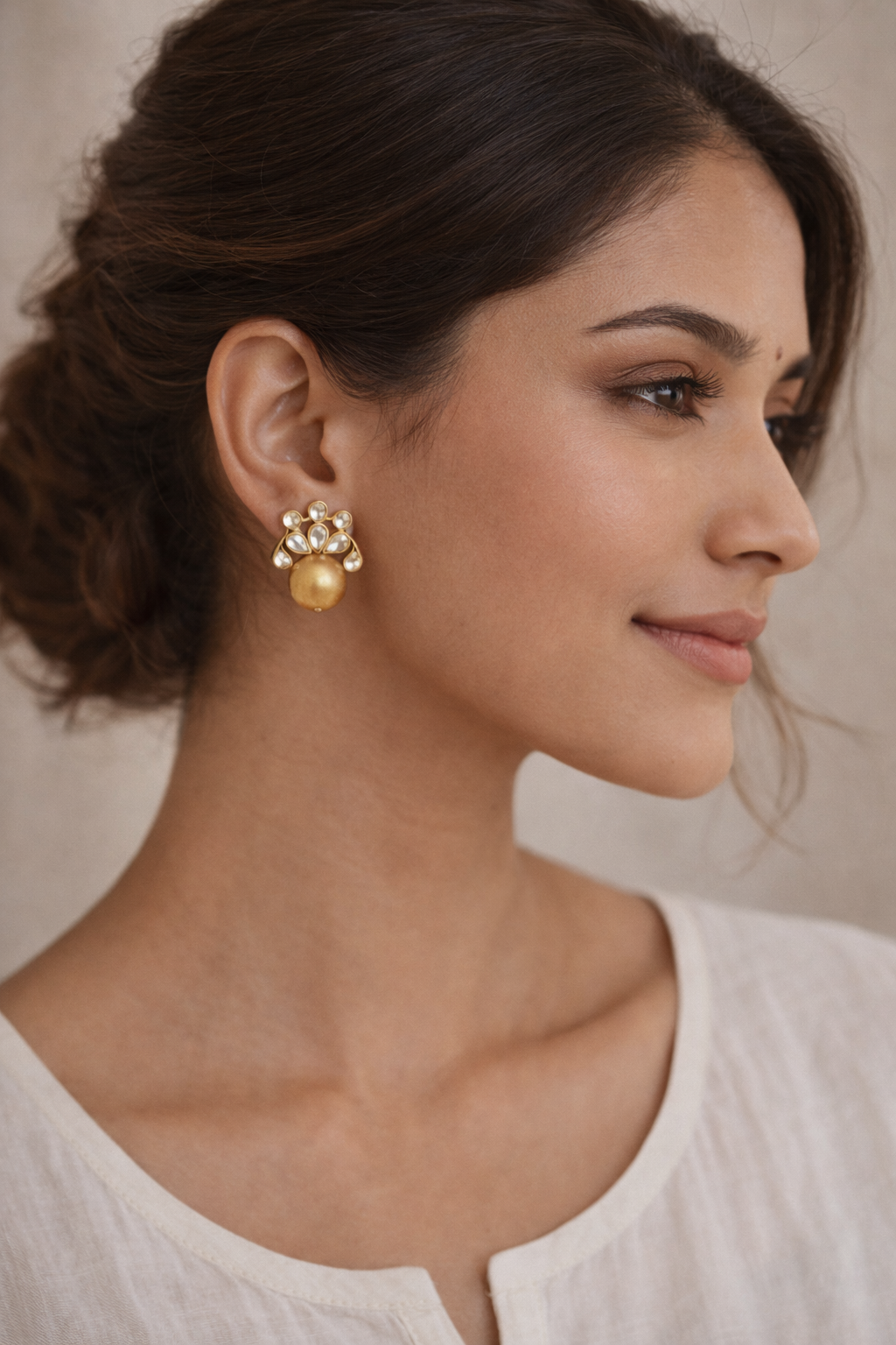 Traditional Kundan Gold Stud Earrings