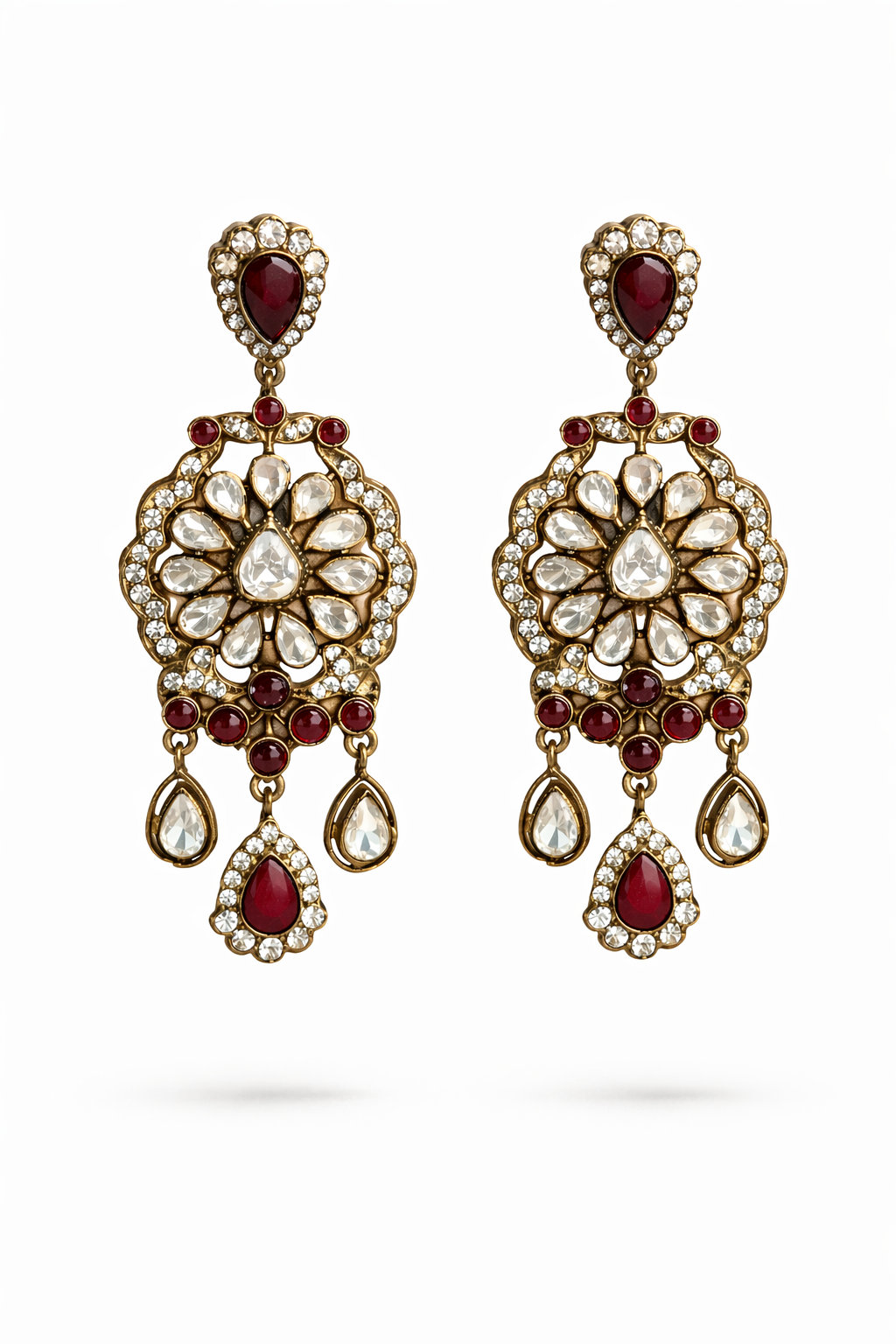Royal Kundan Ruby Drop Statement Earrings