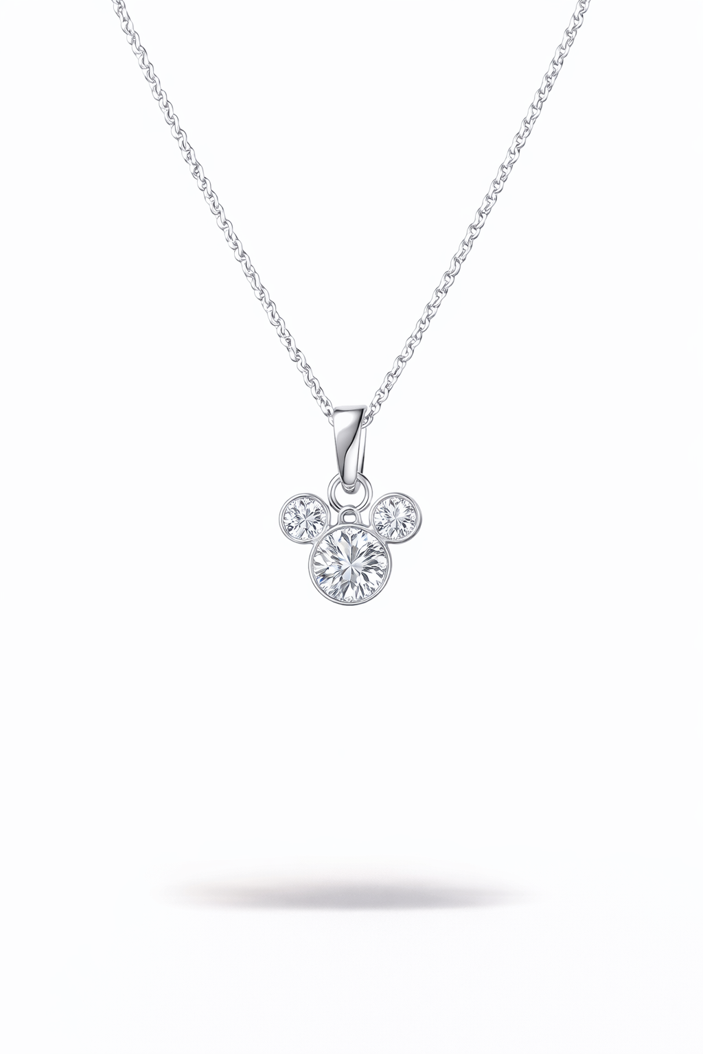 Minimal Mickey-Inspired Crystal Pendant Necklace in Silver Finish
