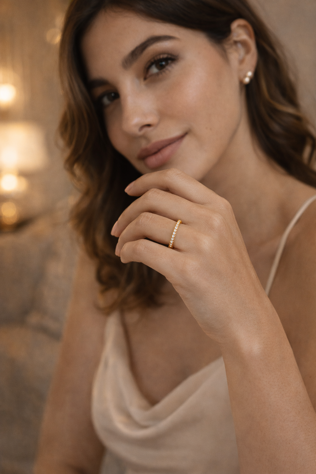 Classic Diamond Studded Gold Band Ring