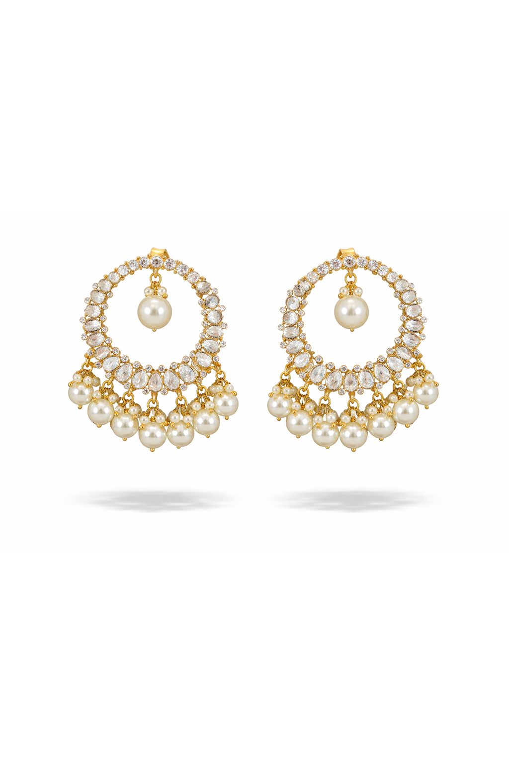 Pearl Chandbali Earrings with Kundan Stone Detailing