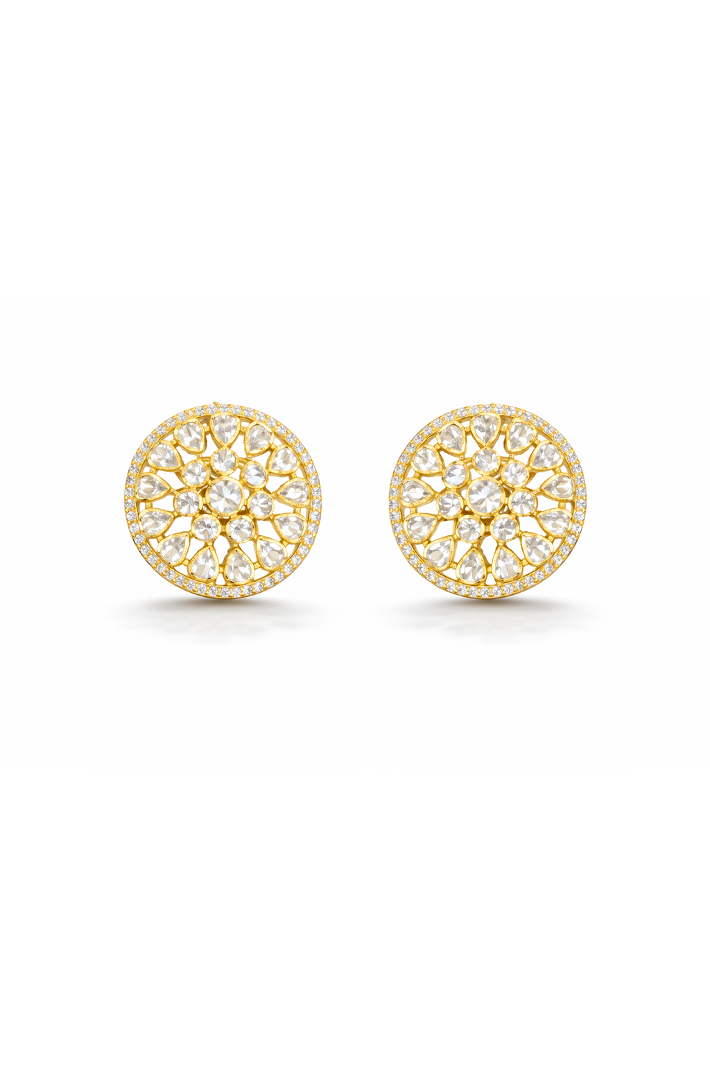 Gold-Tone Floral Kundan Stud Earrings