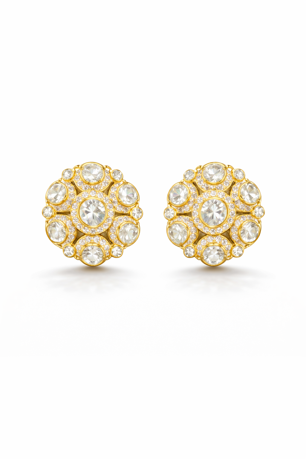 Classic Kundan Round Stud Earrings in Gold Finish