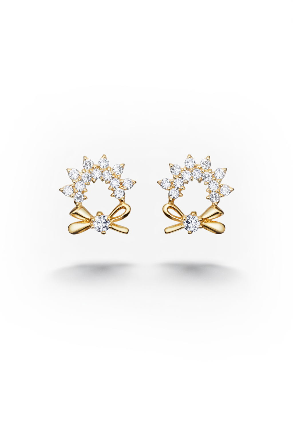 Cute Bow Floral Crystal Stud Earrings in Gold Finish