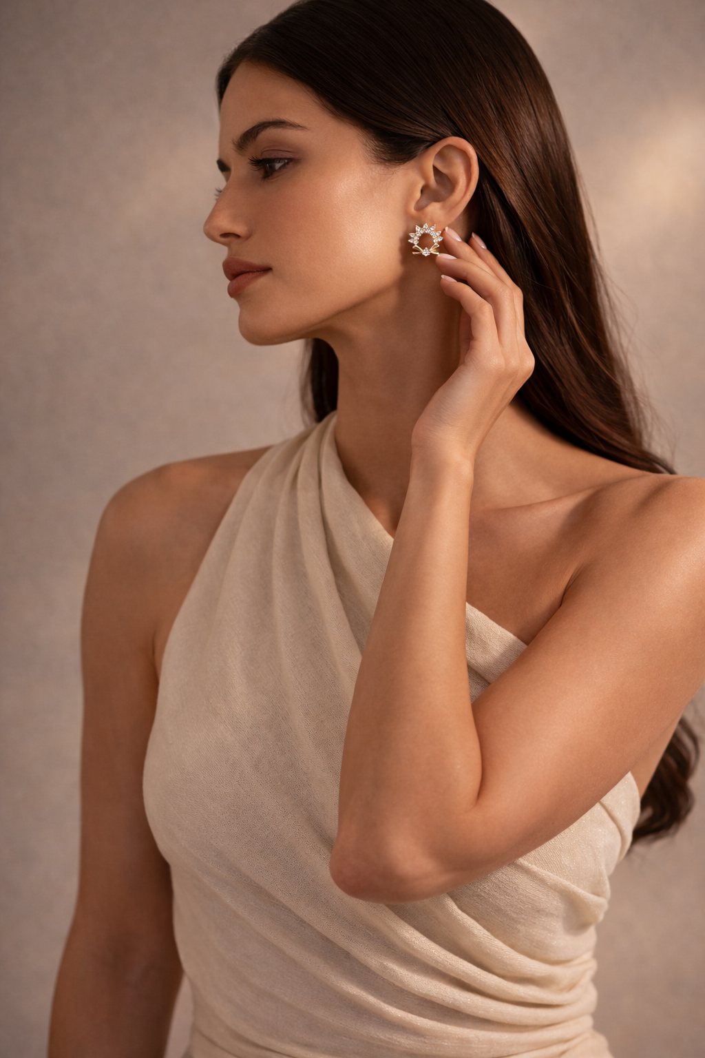 Cute Bow Floral Crystal Stud Earrings in Gold Finish