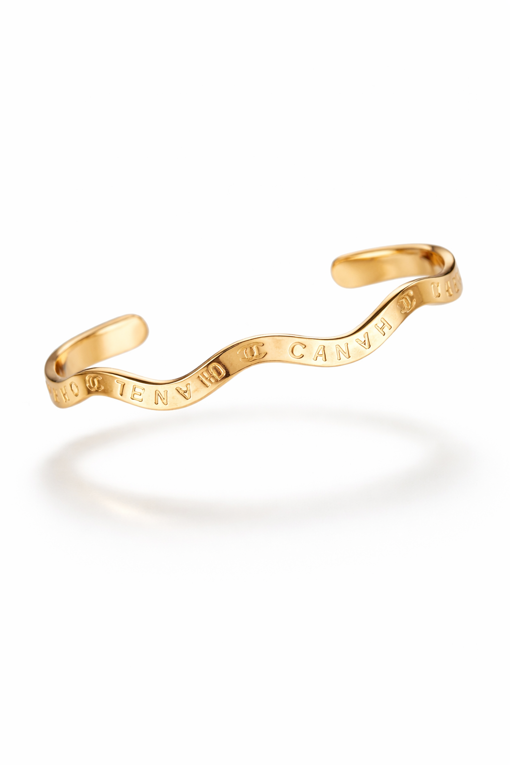 Minimal Engraved Wave Gold Open Ring