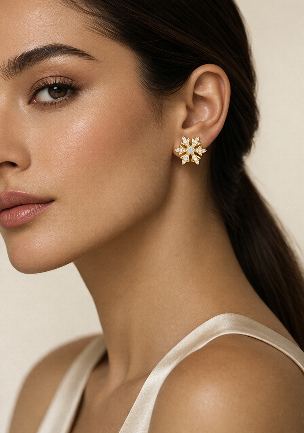 Sparkling Floral Gold Stud Earrings