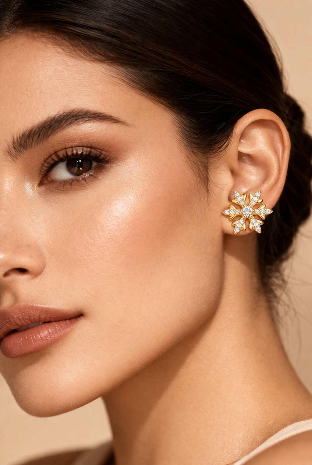 Sparkling Floral Gold Stud Earrings