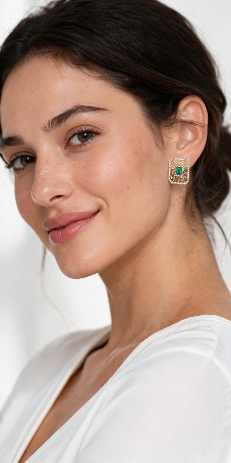 Emerald Filigree Gold Statement Stud Earrings