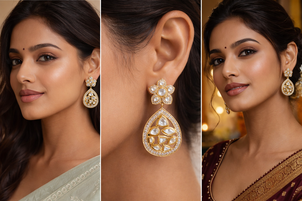 Elegant Kundan Floral Teardrop Earrings