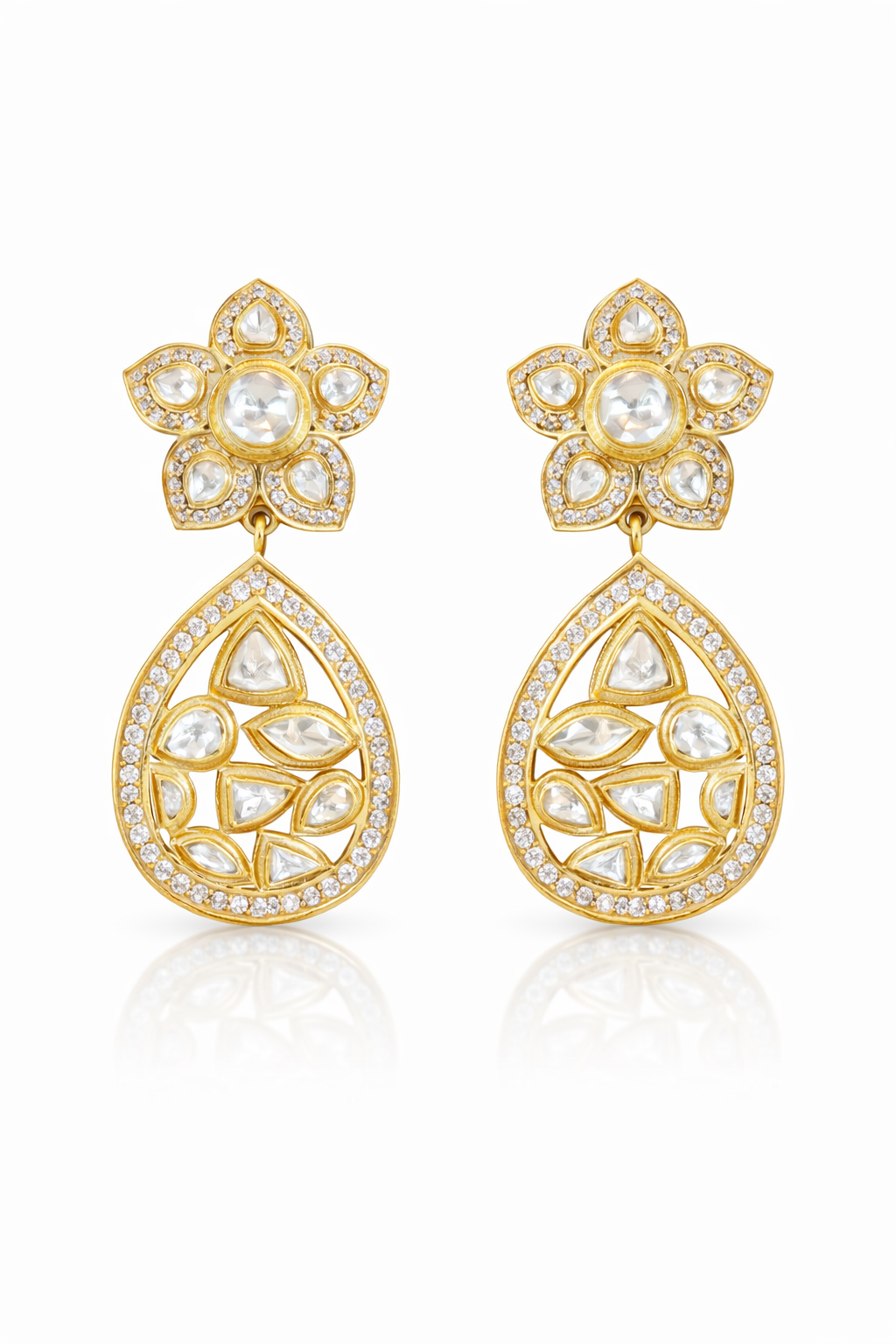 Elegant Kundan Floral Teardrop Earrings