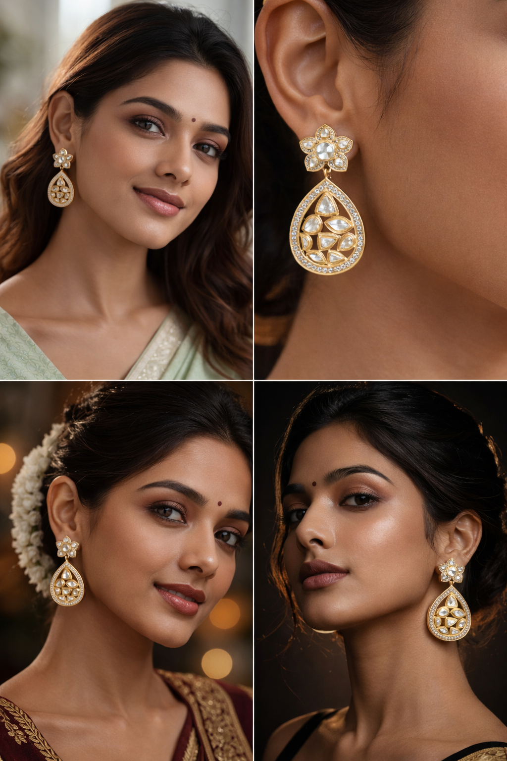 Elegant Kundan Floral Teardrop Earrings