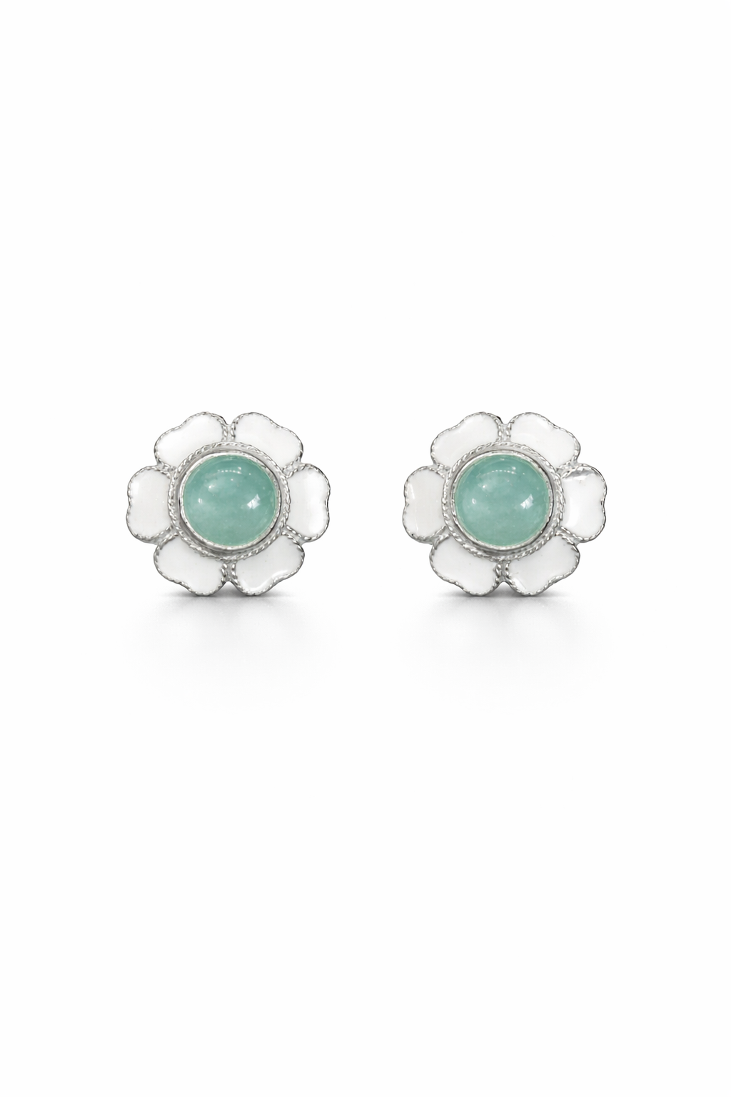Floral Mint Stone Silver Stud Earrings