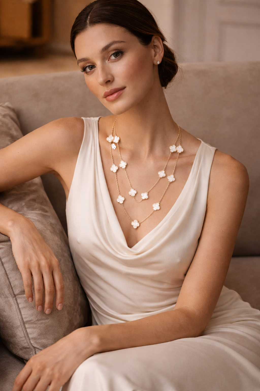 Luxury Clover Motif Layered Gold Necklace