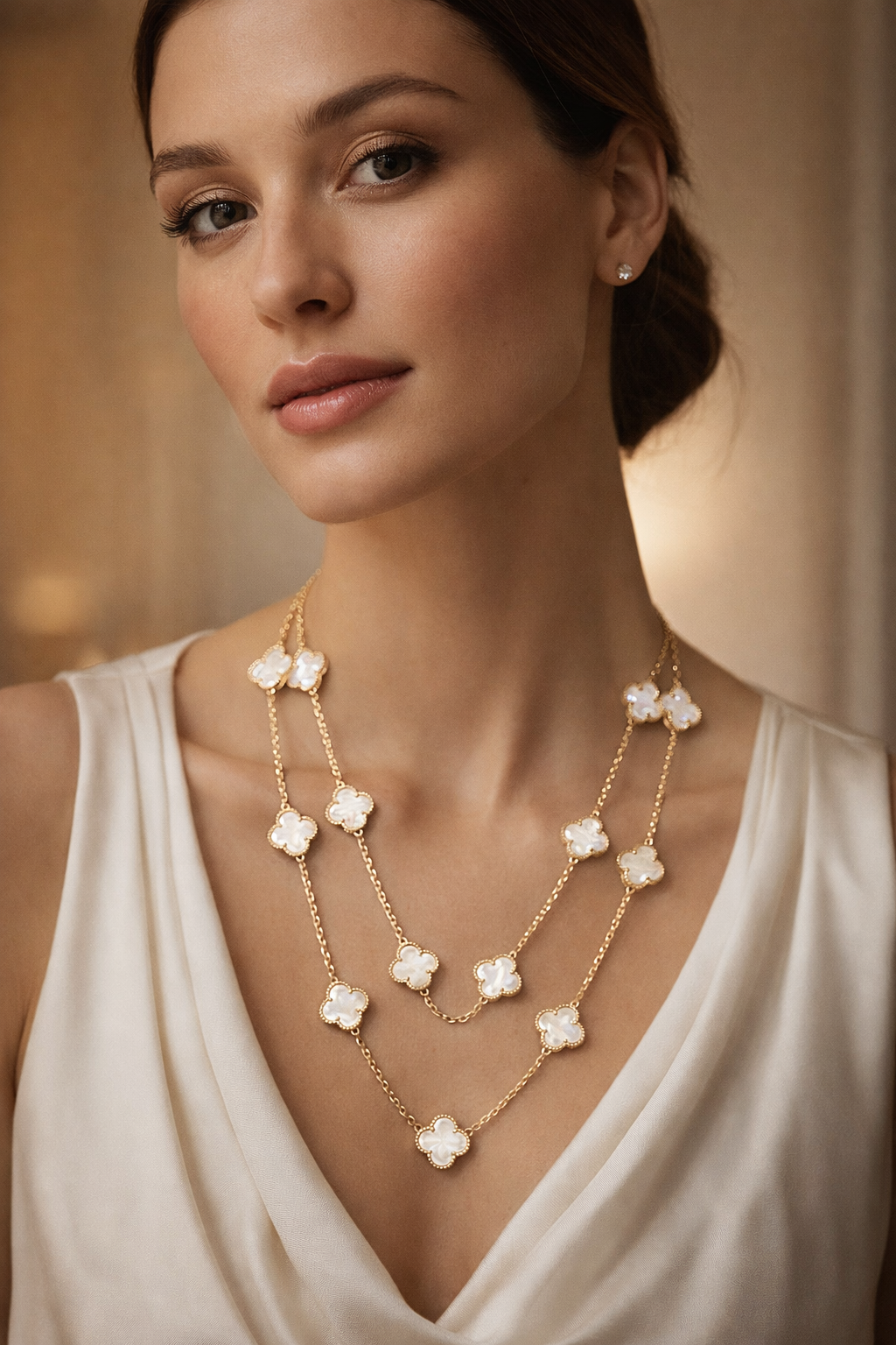 Luxury Clover Motif Layered Gold Necklace