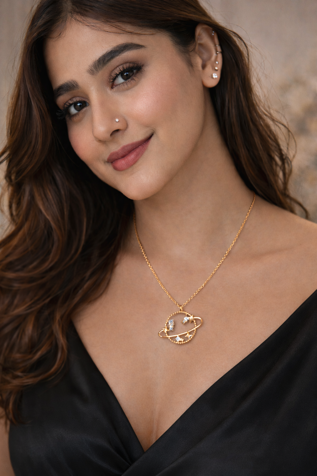 Celestial Gold Star Orbit Pendant Necklace