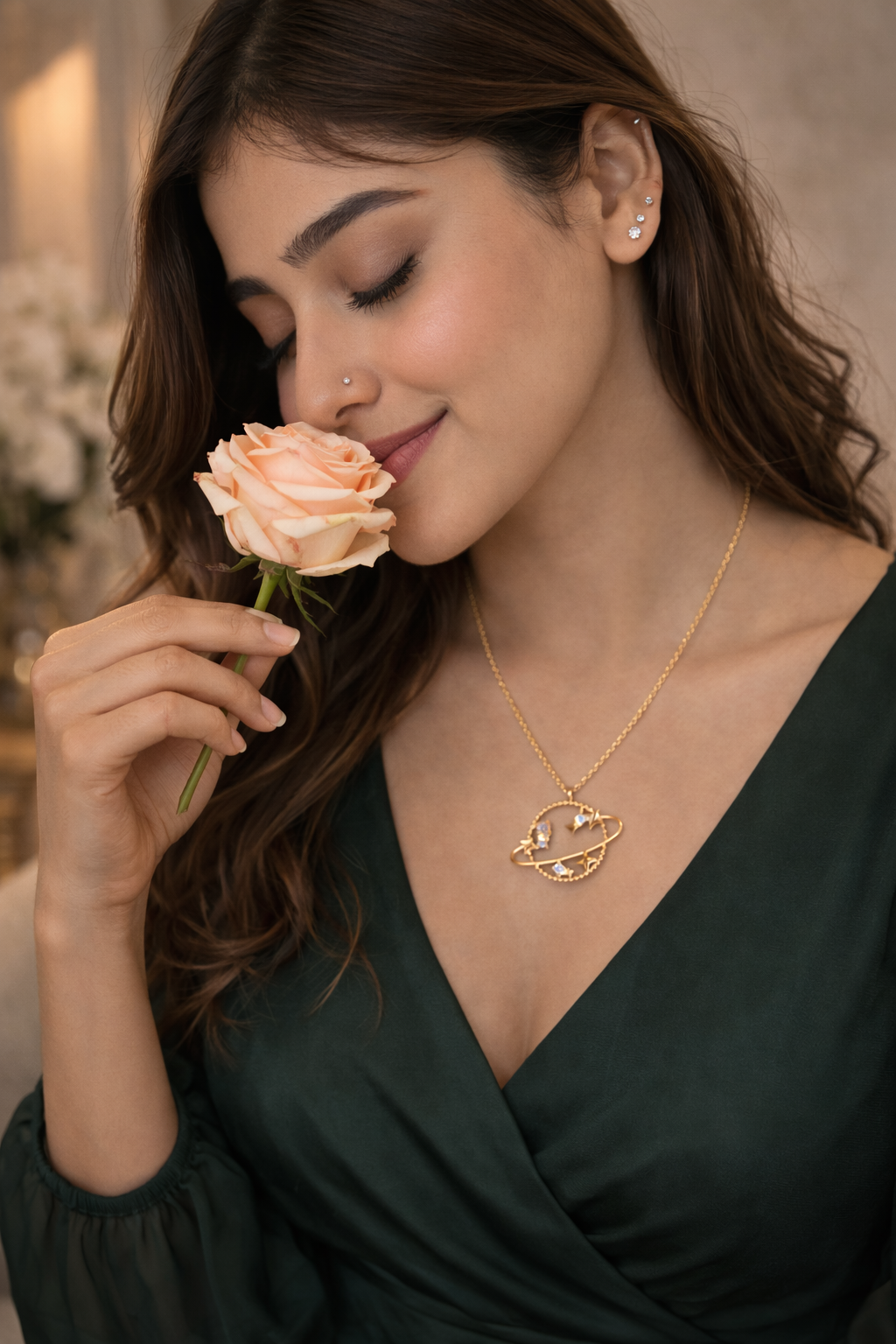 Celestial Gold Star Orbit Pendant Necklace