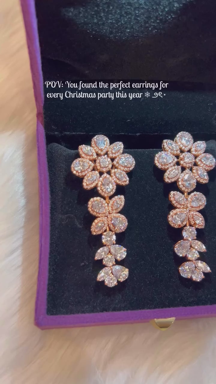 Rose Gold Floral Diamond Drop Earrings